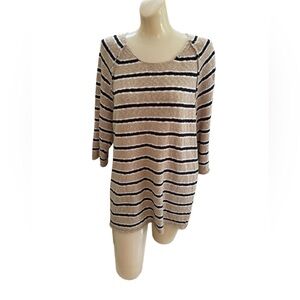Lulu B Women’s Knitted Tunic Top XL Brown Striped 3/4 Sleeves 100% Cotton